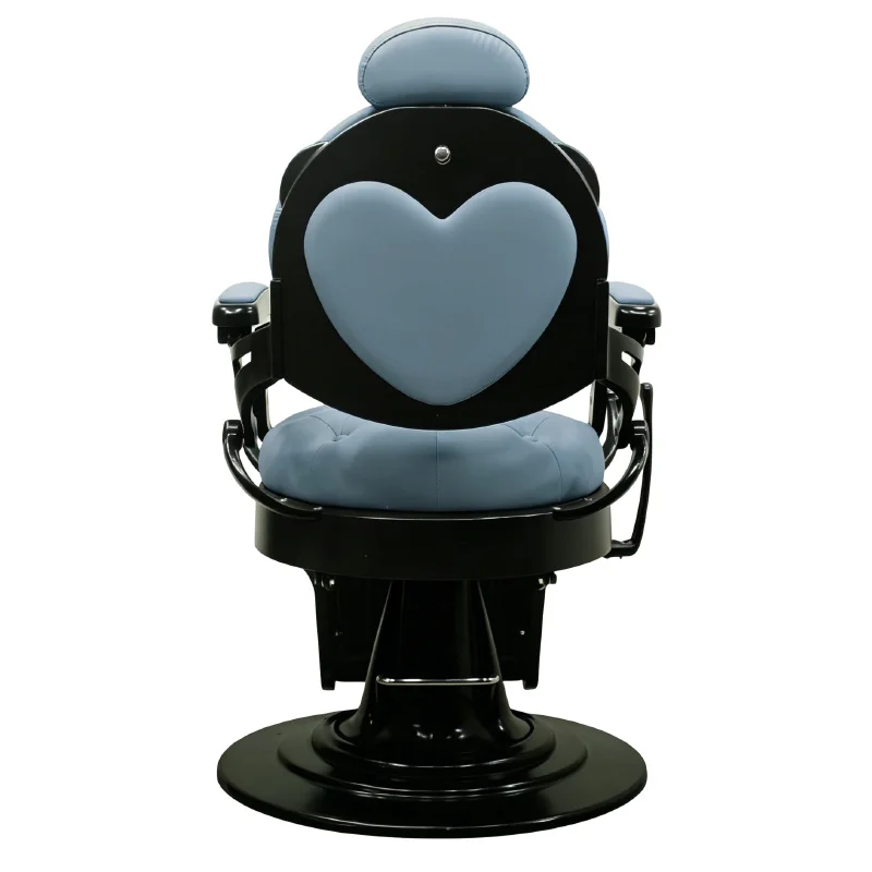 &Retro Industrial Style Hydraulic Barber Chair 360 Swivel Reclining With Heart Shaped Backrest For Salon Use