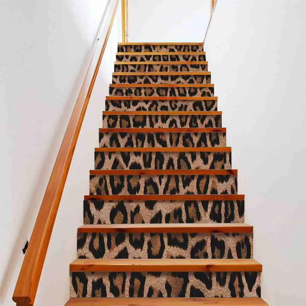 Brown Leopard Stair Stickers Self-adhesive Panther Skin Stair Riser Decals Wild Animal Fur Staircase Murals Indoor Steps Decor