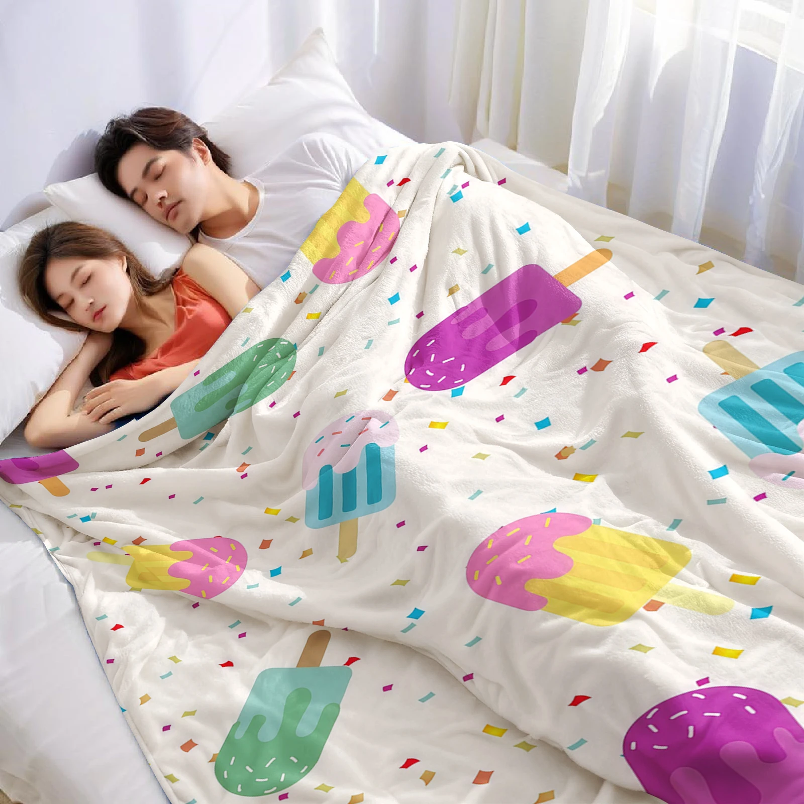 Confetti Popsicle Summer Ultra Soft Sherpa Fleece Blanket Fluffy Warm Halloween Cozy Throw for Sofa Couch Bedroom All season