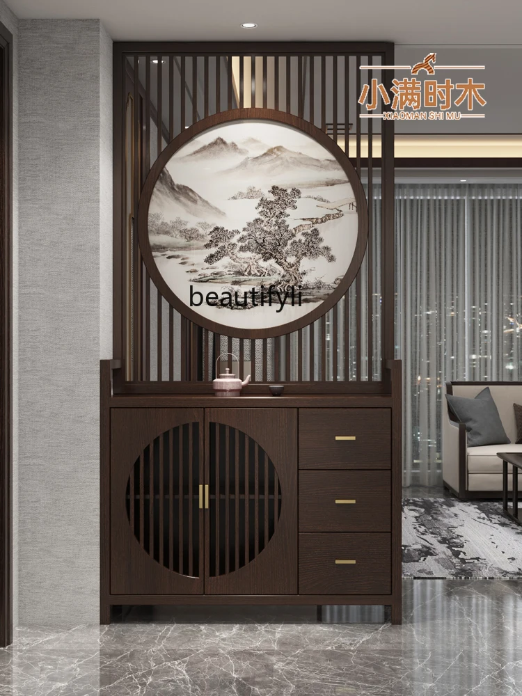 New Chinese style screen living room partition entry entrance simple decorative shelf shoe cabinet storage solid wood