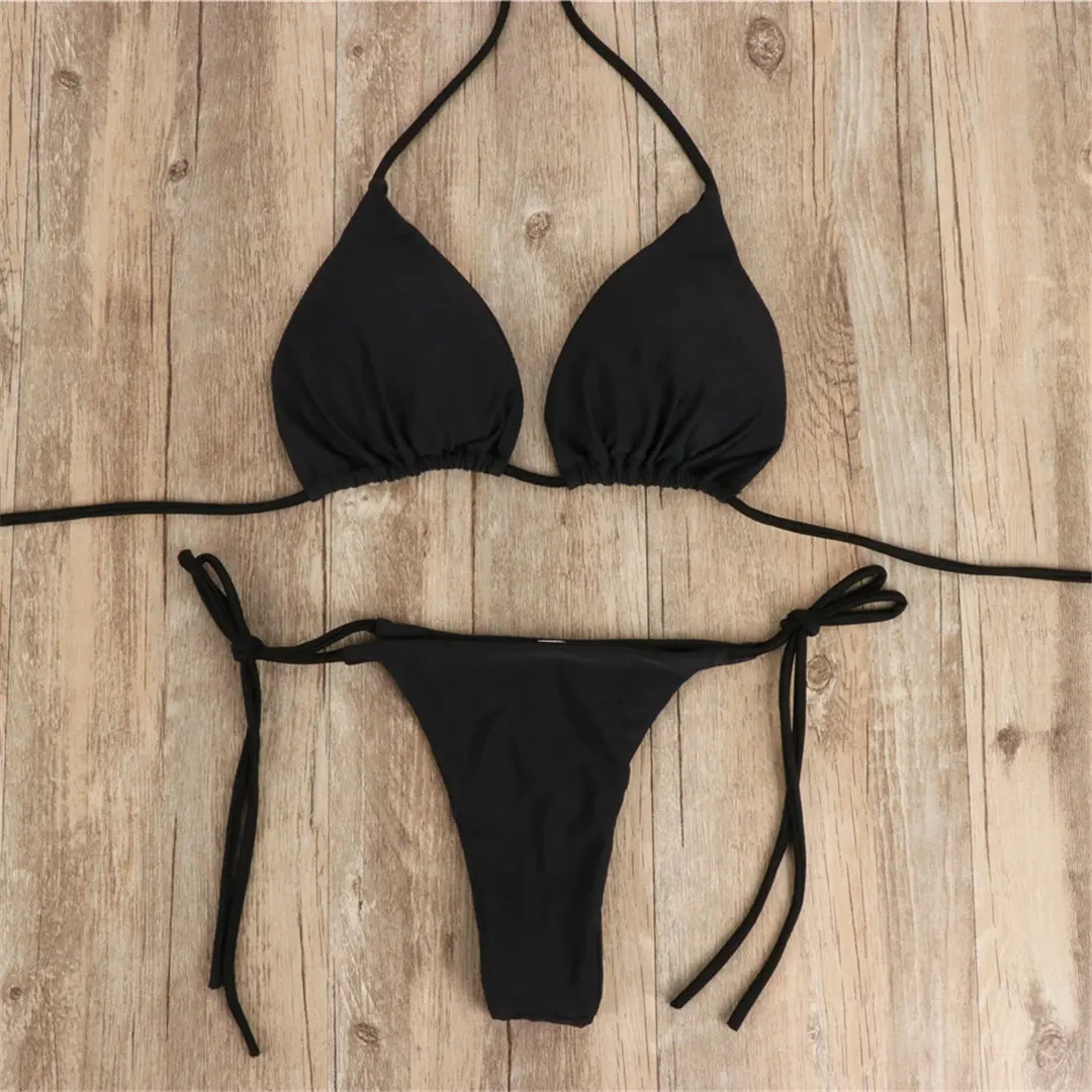Neuer sexy gepolsterter Neckholder-Bikini Damen-Badeanzug zweiteiliger Bikini-Set mit Tanga-Badehose Badeanzug für Damen V2478B – Detail 25