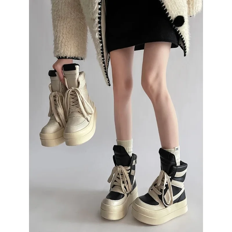 Thick Sole Ankle Boots Design High Top Shoes For Women Autumn And Winter New Height Increasing Casual Sports Board Shoes