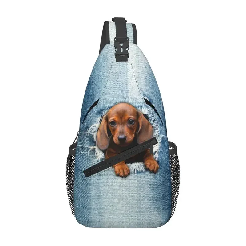 

Personalized Sausage Dachshund Dog Sling Bag for Men Fashion Shoulder Crossbody Chest Backpack Cycling Camping Daypack