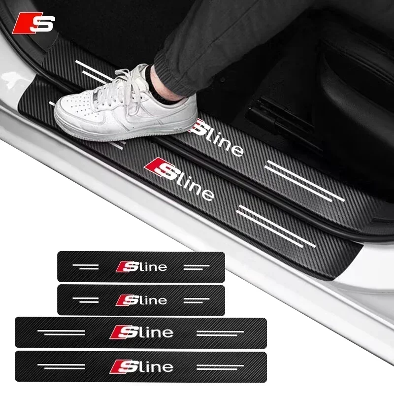 4pcs Carbon Fiber Car Sticker Auto Door Threshold Scratch Waterproof For Audi sline TT Q2 Q3 Q5 Q7 A3 A4 A5 A6 R8 B5 B6 B7 C5 C6