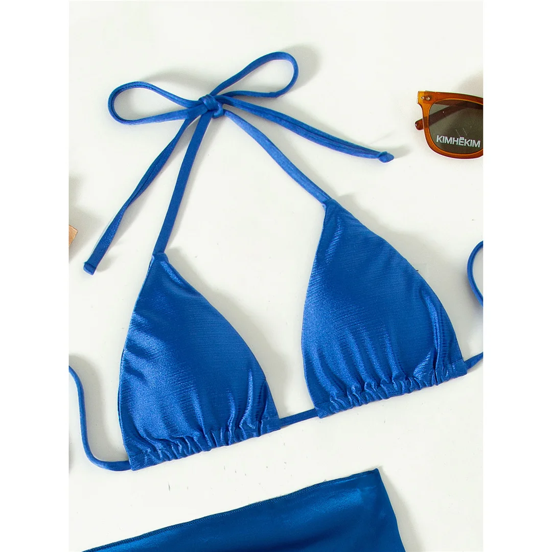 Sexy Neckholder-Bikini mit Sarong, Damen-Badeanzug, dreiteiliges Bikini-Set, gepolsterter Badeanzug, Badebekleidung für Damen, V3243 – Detail 6