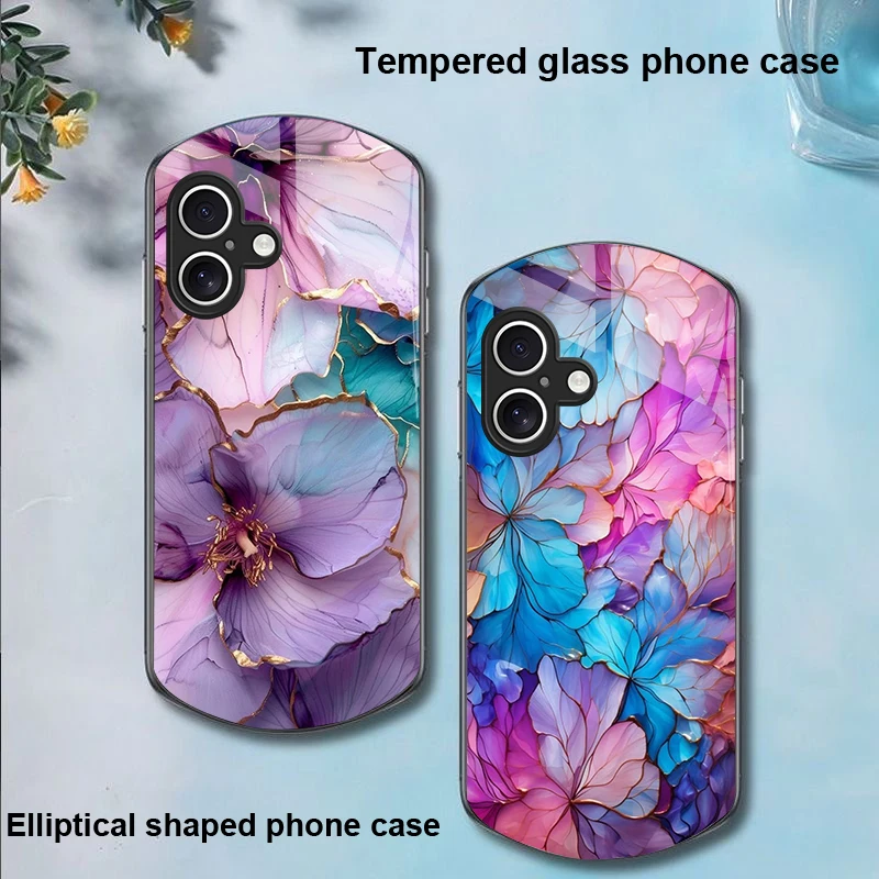 Fleurs de roses dorées pour Apple iPhone 16 11 13 15 14 Pro Max 12 Mini 7 8 Plus XS coque de téléphone en verre trempé de forme elliptique