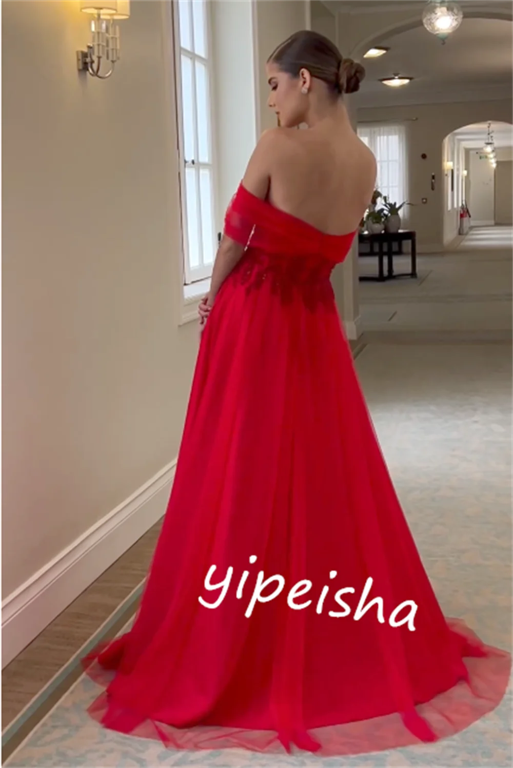 Customized Tulle Sequined Cocktail Party A-line Off-the-shoulder Bespoke Occasion Gown Long Dresses