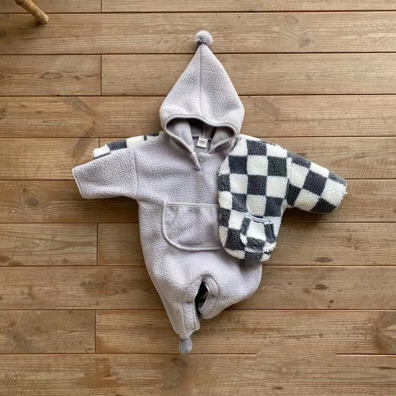 Autumn and Winter Coat Hairy Baby Thick Lamb Wool Checkered Cotton Jacket for Boys and Girls Going Out Cotton Clothes