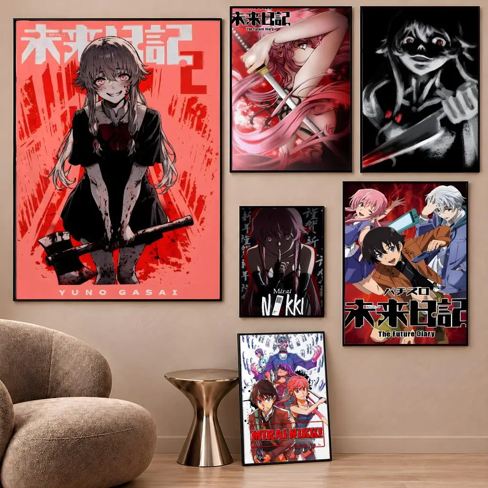 Anime Future Diary Yuno Gasai Yukiteru Poster Aesthetic Wall Art Poster HD Waterproof PP Self Adhesive Bedroom Dorm Room Decor
