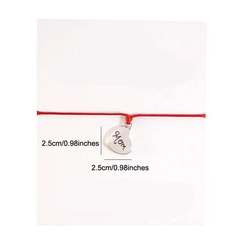 Lucky Red Rope Bracelet Women Adjustable Handmade Woven String Mom Heart Pendant Bracelets Charm Jewelry Mother's Day Gift