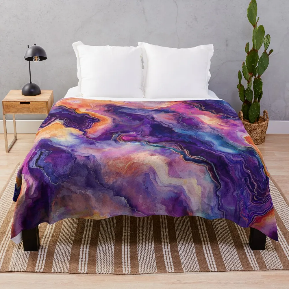 Purple and Magenta Marble Abstract Tie Dye Opal Gemstone Throw Blanket Warm Softest Blankets