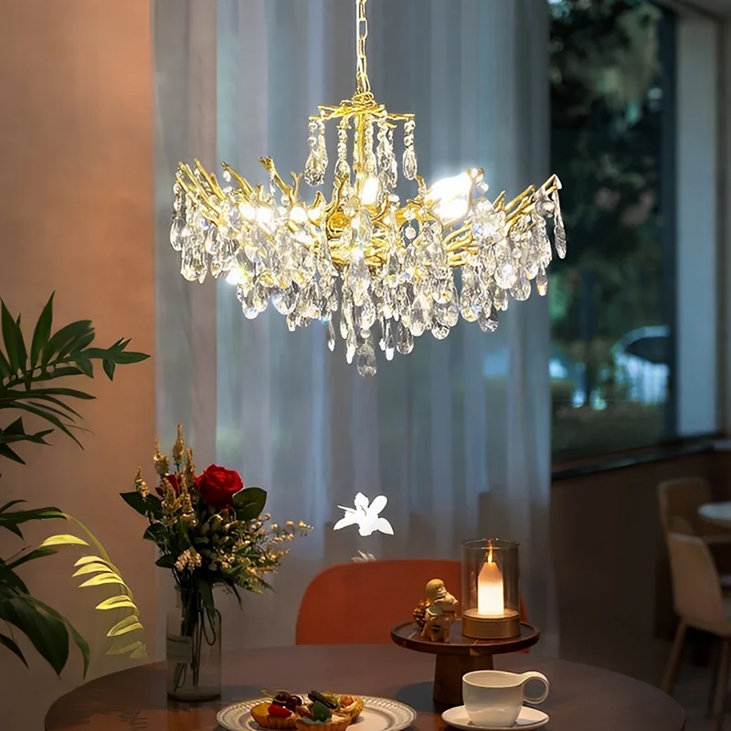 

Modern Luxury Crystal Chandelier For Living Dining Room Hall Kitchen Table Gold Round Double Layer LED Ceiling Pendant Lamp