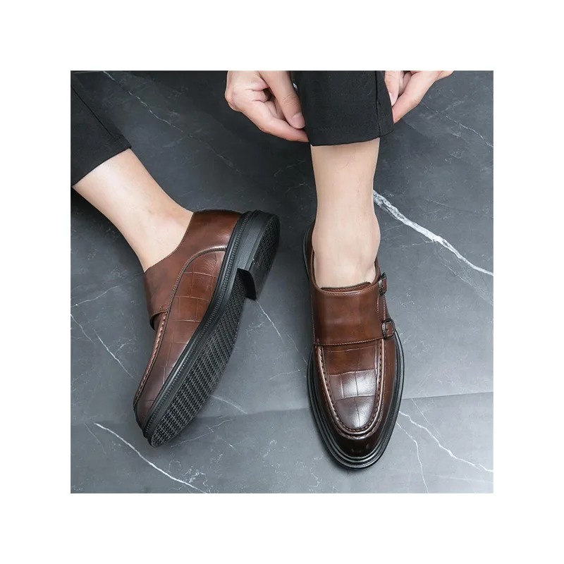 

Мужские официальные коричневые туфли с двойной пряжкой