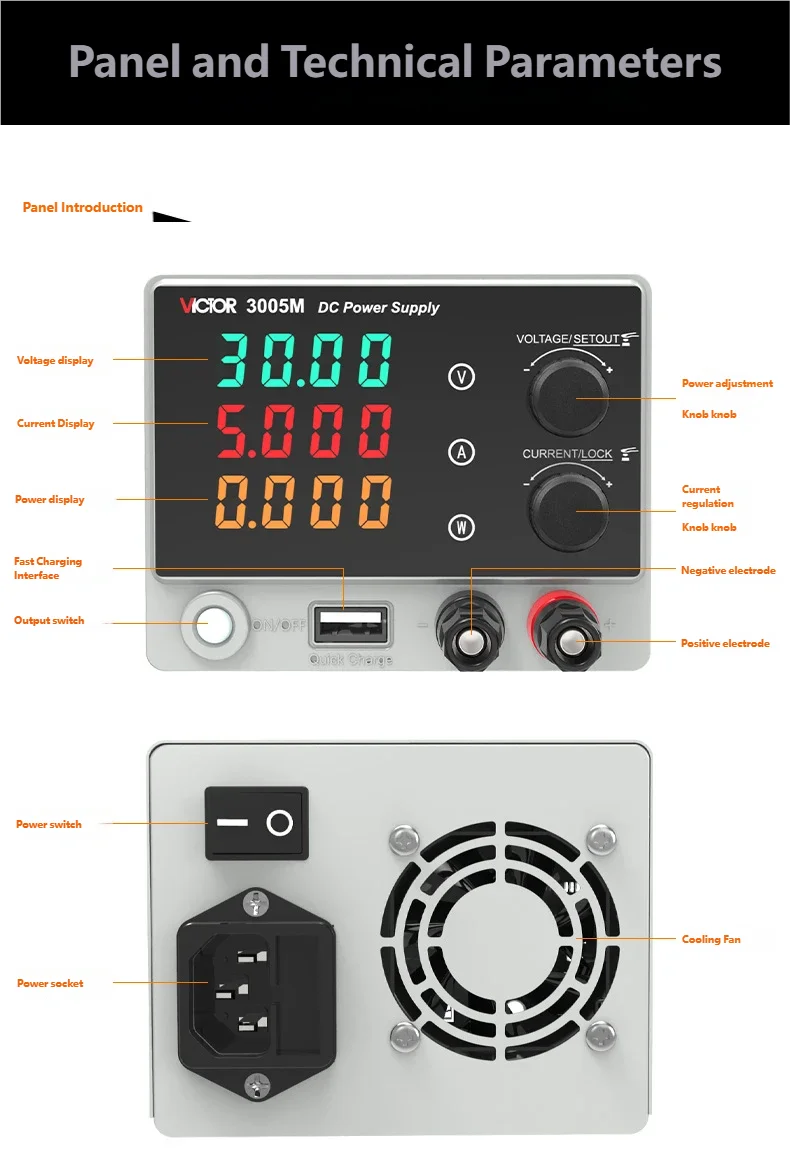 VICTOR 3005M DC-Netzteil Labor 30V 5A Einstellbarer Spannungsregler Tisch-Schaltnetzteil mit voreingestelltem Strom ON/OFF – Detail 9