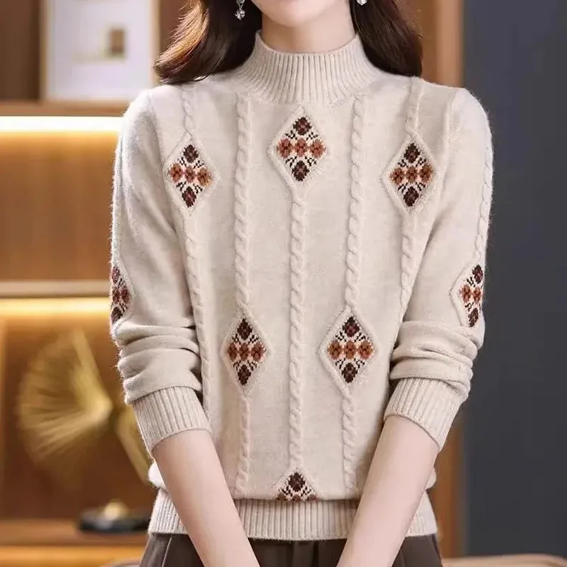 2024 nuovo coreano autunno inverno maglione lavorato a maglia donna Pullover manica lunga Casual mezzo collo alto maglione sottile caldo Femme maglieria