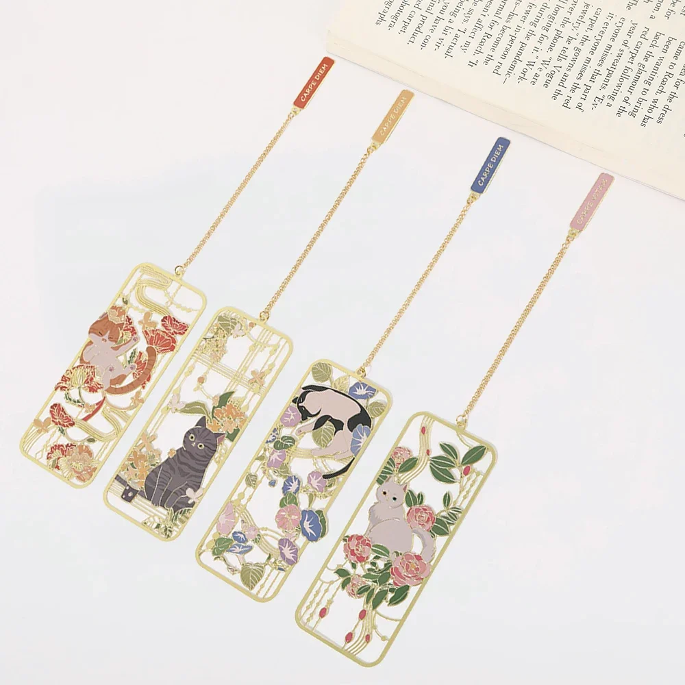 1PC Lovely Cat Bookmark Metal Bookmark Brass Metal Classical Cute Style Student Gift Cultural and Creative Hollow Bookmark