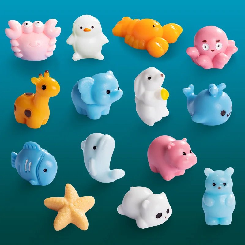 10Pcs Octopus Dolphin Fish Crab Lobster Penguin Rabbit Giraffe Bear Hippo Figurine Miniature Fairy Garden Decoration Accessories