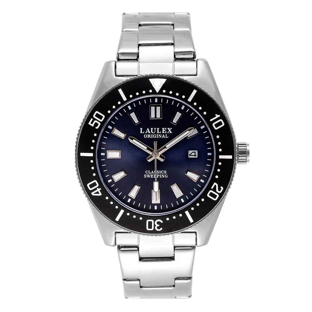 جديد LAULEX الفاخرة للرجال المسح التلقائي بالكامل المستوردة ساعة يد تعمل بالحركة الياقوت كريستال تاريخ Shouus مقاوم للماء ساعة كوارتز
