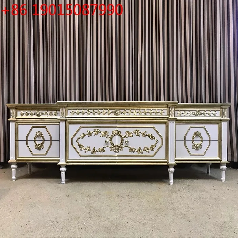 

Французский шкаф для телевизора из цельного дерева для гостиной, элитная вилла, резной золотой аудиционный домашний шкаф для телевизора в комплекте