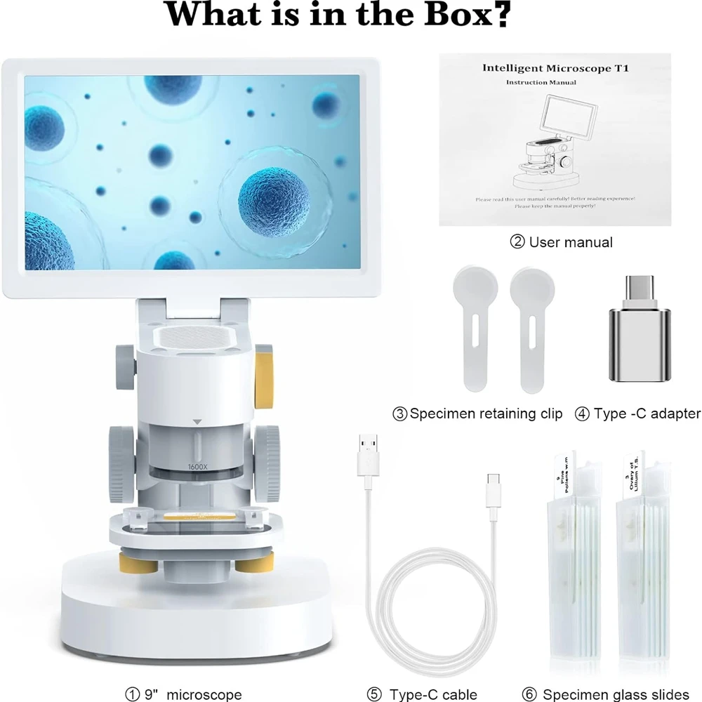 Microscopio biológico Digital con pantalla táctil, lente de objetivo óptico, Triple lupa, cámara de medición STEM, edición, 1600X