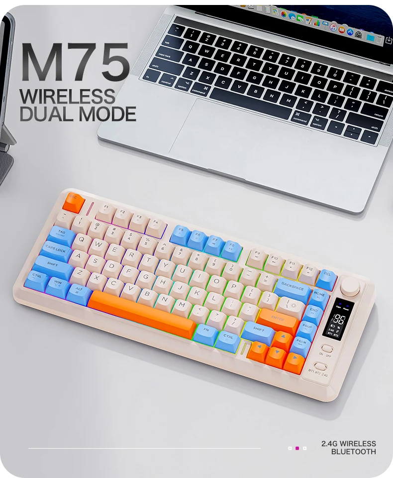 

FREEWOLF M75 Screen Keyboard Metal Knob,Wireless Bluetooth Mode,Suitable for Gaming and Office Use.