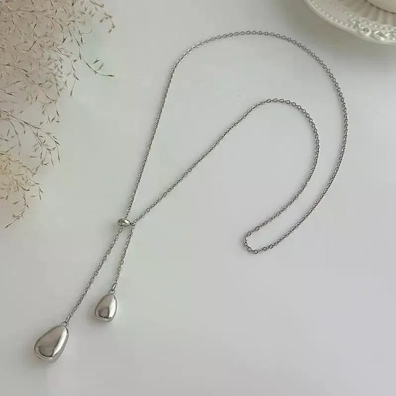 Minimalist Oval Drop Back Chain Necklace Long Lariat Backless Dress Jewelry For Women Wedding Party Accessories