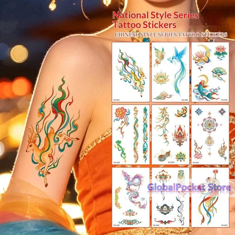 5 Sheets Chinese Style Temporary Tattoo Stickers Waterproof Long Lasting Vivid Patterns For Cosplay Festivals Parties Body Decor