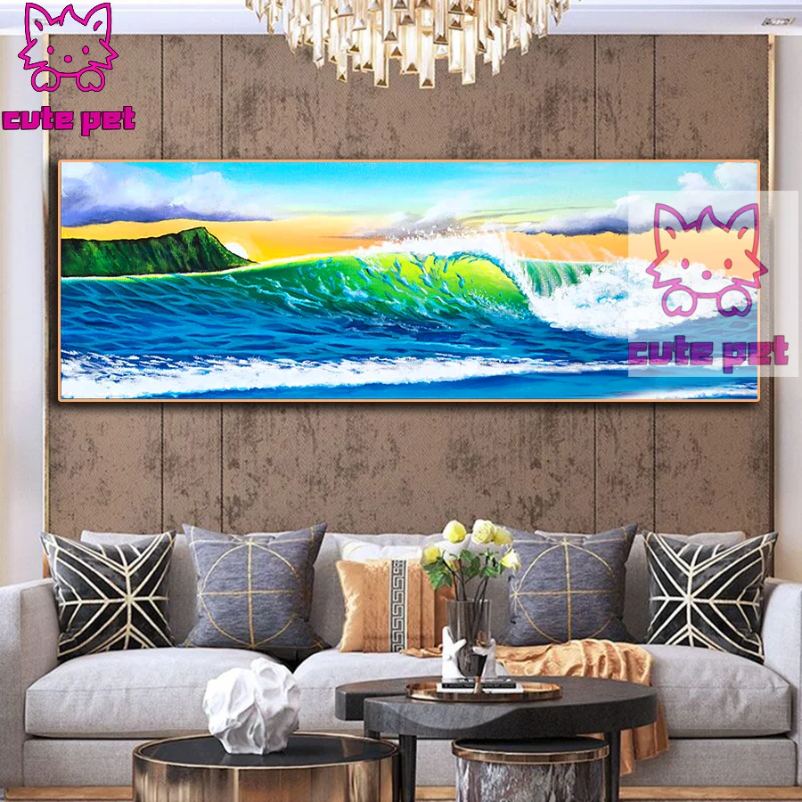 Diamond Painting Oil painting sea water diamond mosaic full square drill embroidery cross stitch rhinestone scenery decor large