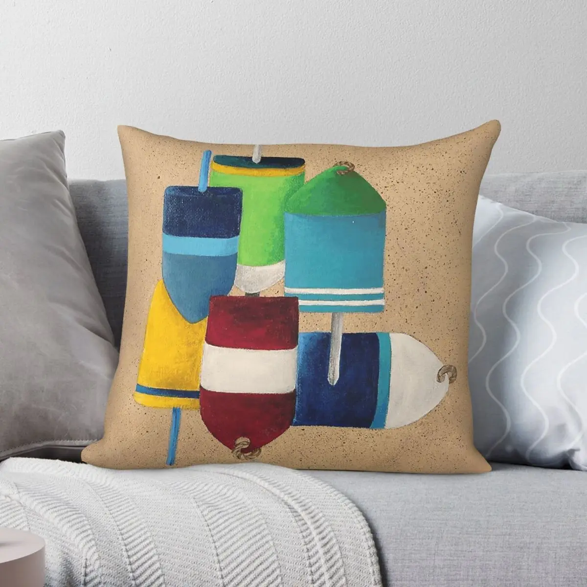 Hand Painted Nautical Buoys Pillowcase Polyester Linen Velvet Creative Zip Decor Throw Pillow Case Home Cushion Cover 45x45