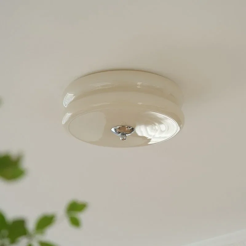 

2025 Milky White Glass Ceiling Lamps Glass Egg Tart Light Minimalist Nordic Cream Style Living Room Corridor Bedroom Ceiling Lig