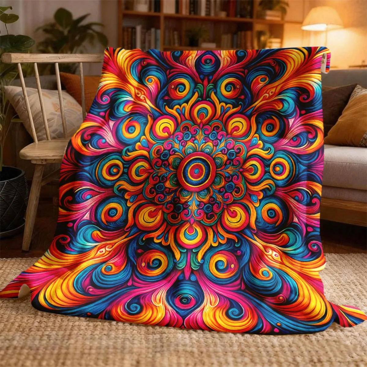 2026 New Arrivals Modern Mandala Style, AllSeason Polyester Blanket with Digital Print, Soft and Warm, Suitable for Bed, Travel,