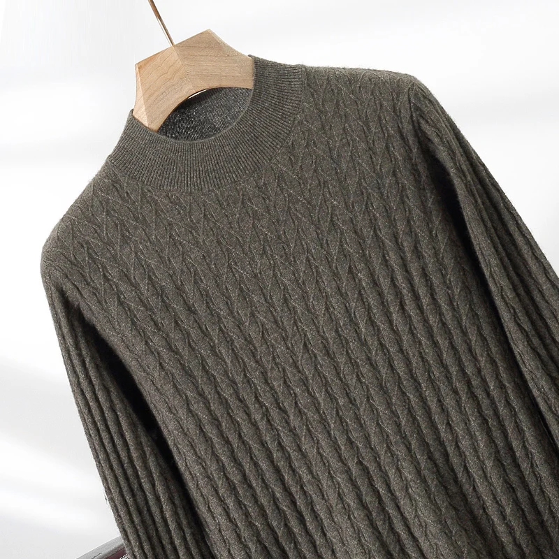 Men's O-Neck Classic Twisted Pattern Pullover Casual Fashion 100% Cashmere Sweater Autumn Winter Simple Versatile Knit Inner Top