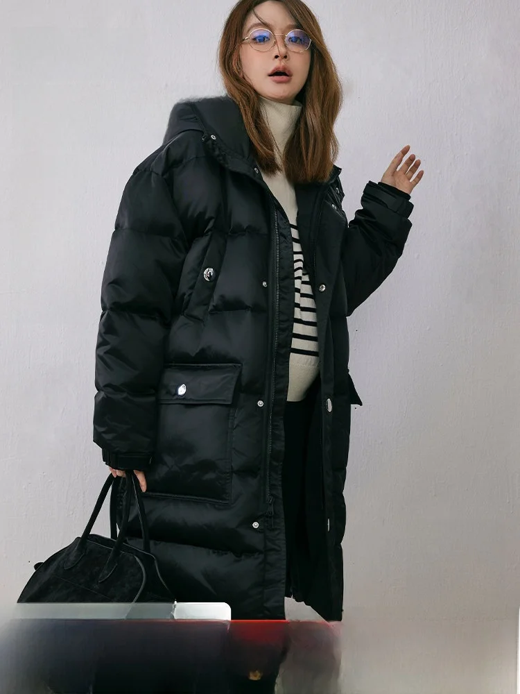 

the Vever 95 White Goose down Hooded Puffer Jaet Women's Large Fluffy No Odor Mid-Length Outerwear Warm Sli Casual