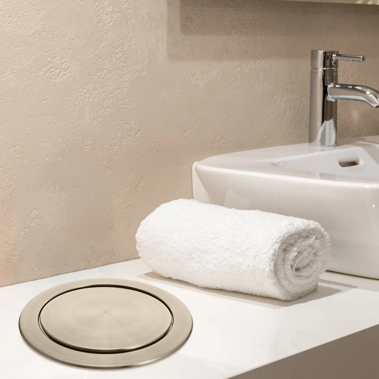 

Recessed Stainless Steel Trash Can Lid Swing Mechanism Space Saving Flush Mounted Garbage Bin Cover Kitchen Waste Flap Lid