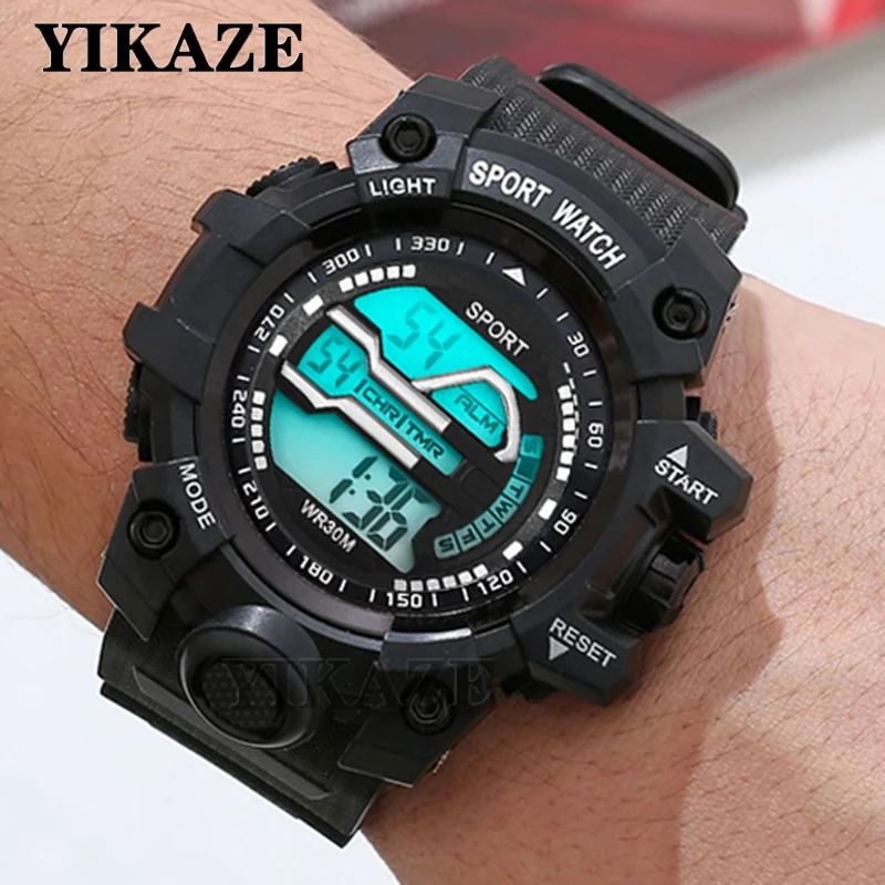 YIKAZE Men's Sports Watches Waterproof Luminous Men Sport Watch Multifunction LED Digital Watch Fitness Electronic Watch for Kid