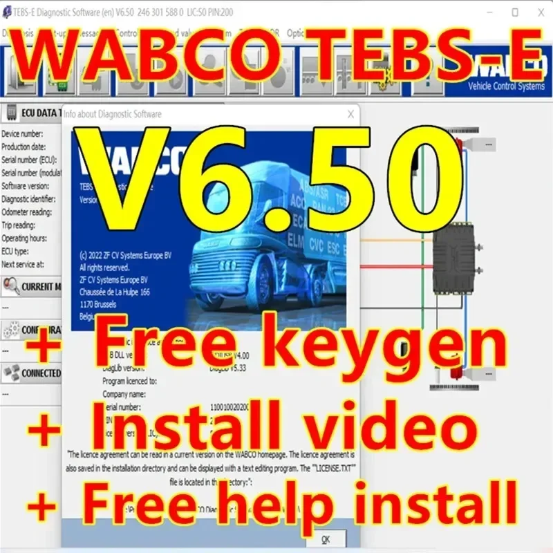 2025 Nieuwste Wabco TEBS-E 7,0 PK oude 6,50 diagnostische software + zeer geautoriseerde KEYGEG + gratis installatiehulp Ondersteuning van meerdere talen