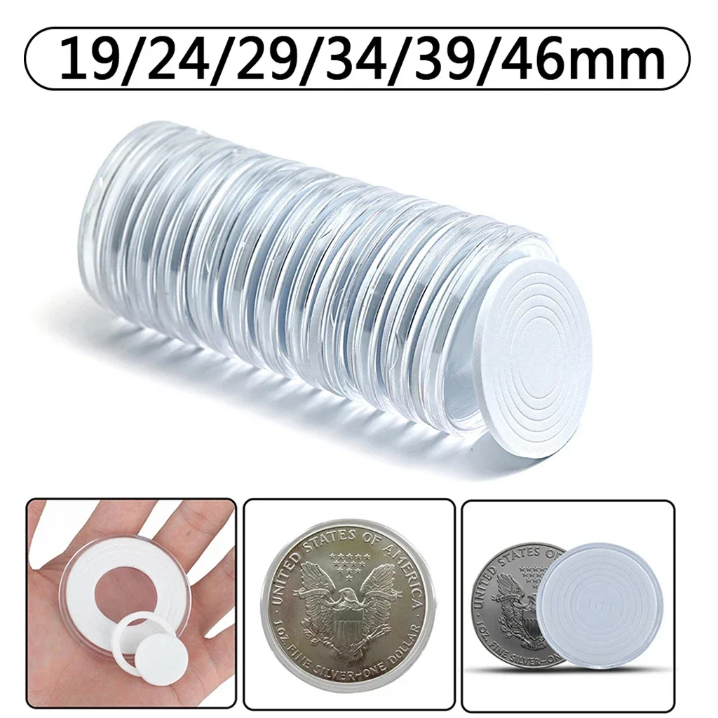 40PCS Clear Coin Capsule Storage Case with Adjustable Gaskets for Collectors, 6 Sizes 19/24/29/34/39/46mm Coin Holder Cointainer