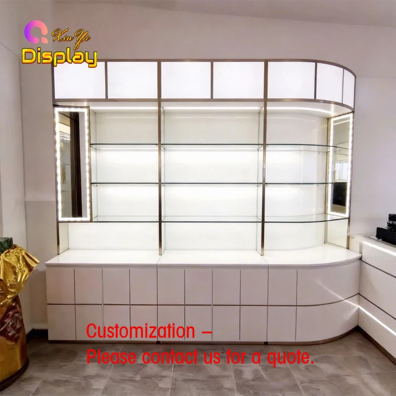 

custom.Elegant High Quality Cosmetic Display Showcase Perfume Storage Rack LED Luxury Beauty Shop Retail