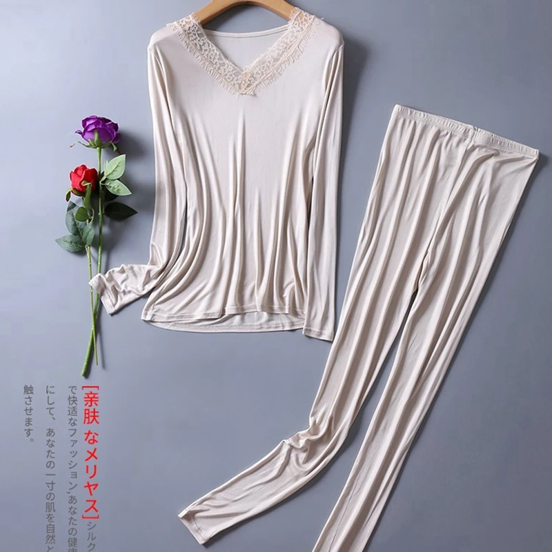 sexy silk clothes womens thermal underwear sets for women lingerie set inner wear winter clothing thermo shirt woman base layer