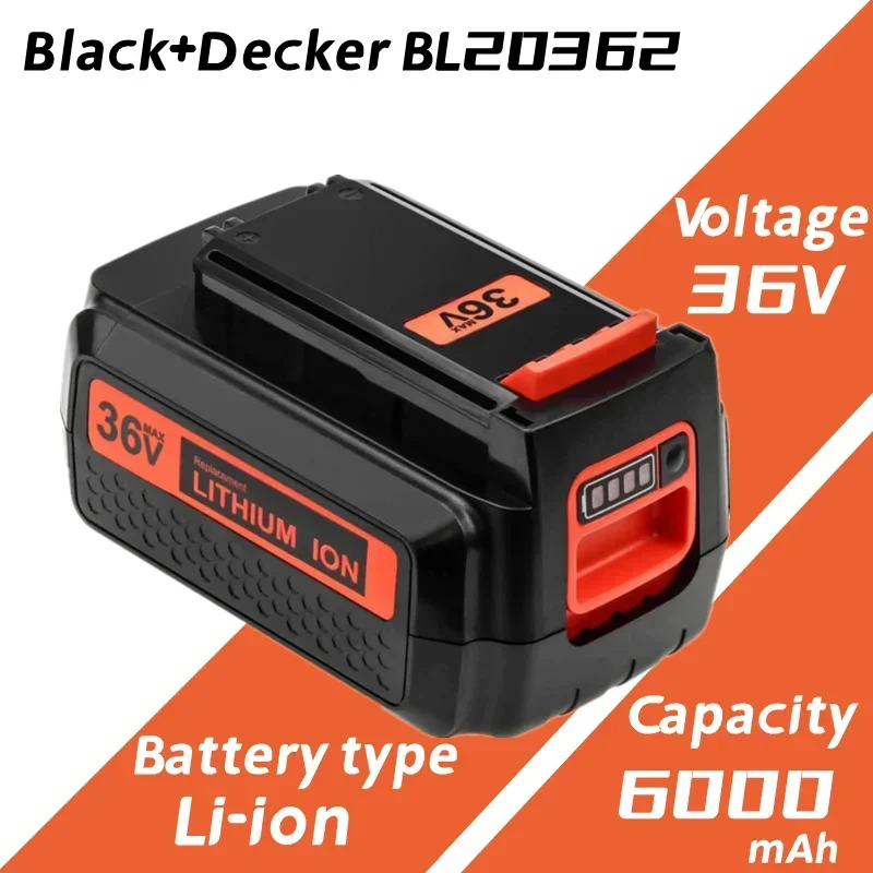 Akumulator litowy zamienna 36v 6000mAh do Black & Decker BL20362 BL2536 LBXR36 LBX2040 L50 z lampką