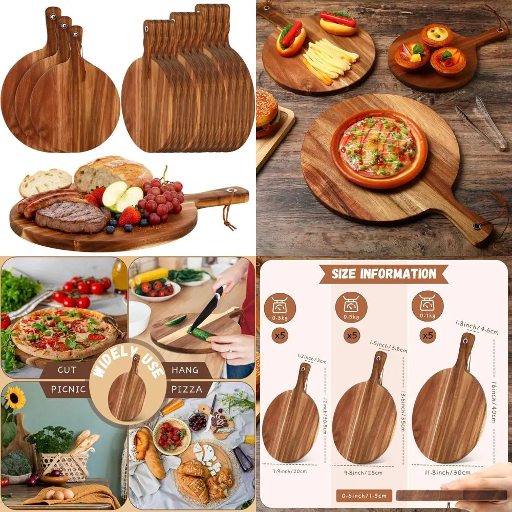 

Набор из 15 досок из дерева акации с ручкой, толстые доски для разделения, большой набор для разделения на Рождество, сервировка мяса, пиццы