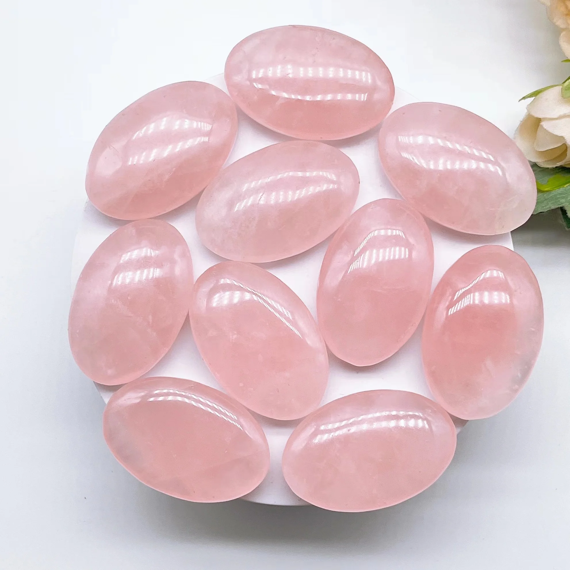 55*35MM Natural Crystal Pocket Palm Stone Rose Quartz Reiki Healing Energy Gem A Gift Crafted With Care