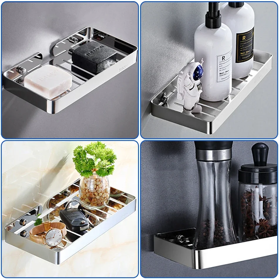 304 Stainless Steel Bathroom Shelf Wall Mounted Shower Soap Holder Shapoo Storage Organizer Rack Kitchen Bathroom Accessories