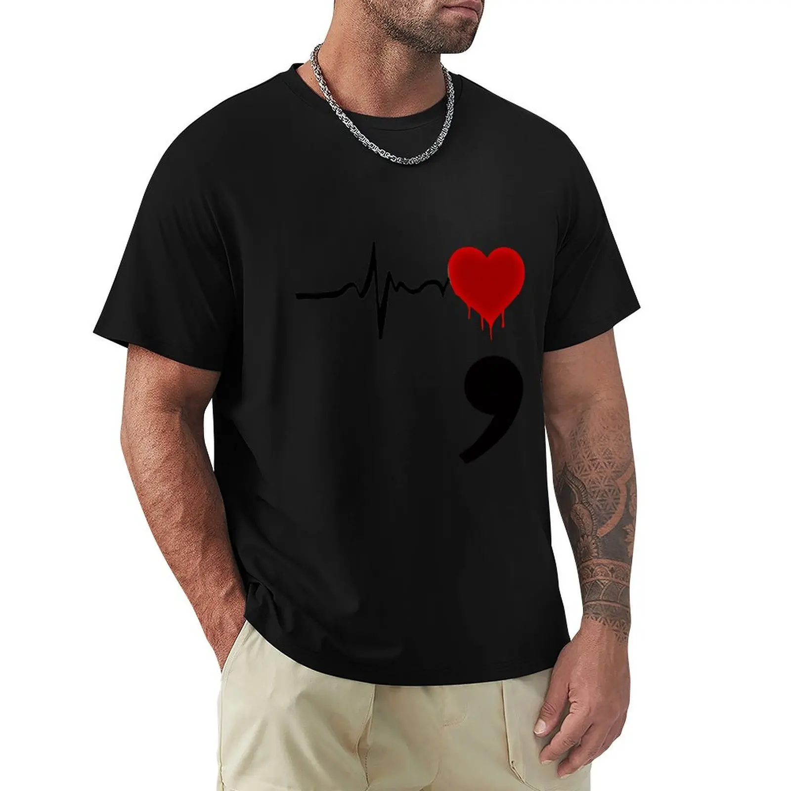 

Semicolon - red hart T-Shirt plus sizes valentines boutique clothes T-shirts for men cotton