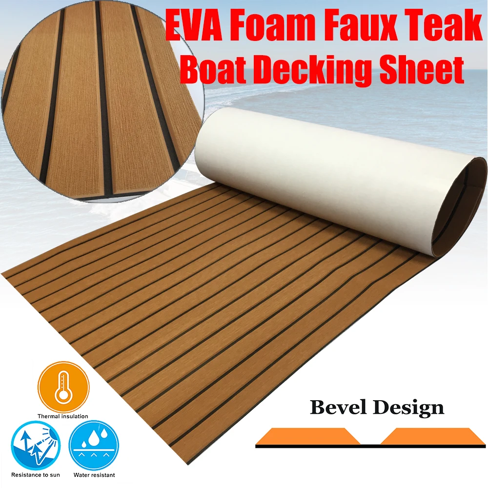 

Boat Flooring EVA Foam Decking Sheet Faux Teak Marine Mat Marine Carpet Seating Non-Slip Self-Adhesive Flooring Material 94"x35"