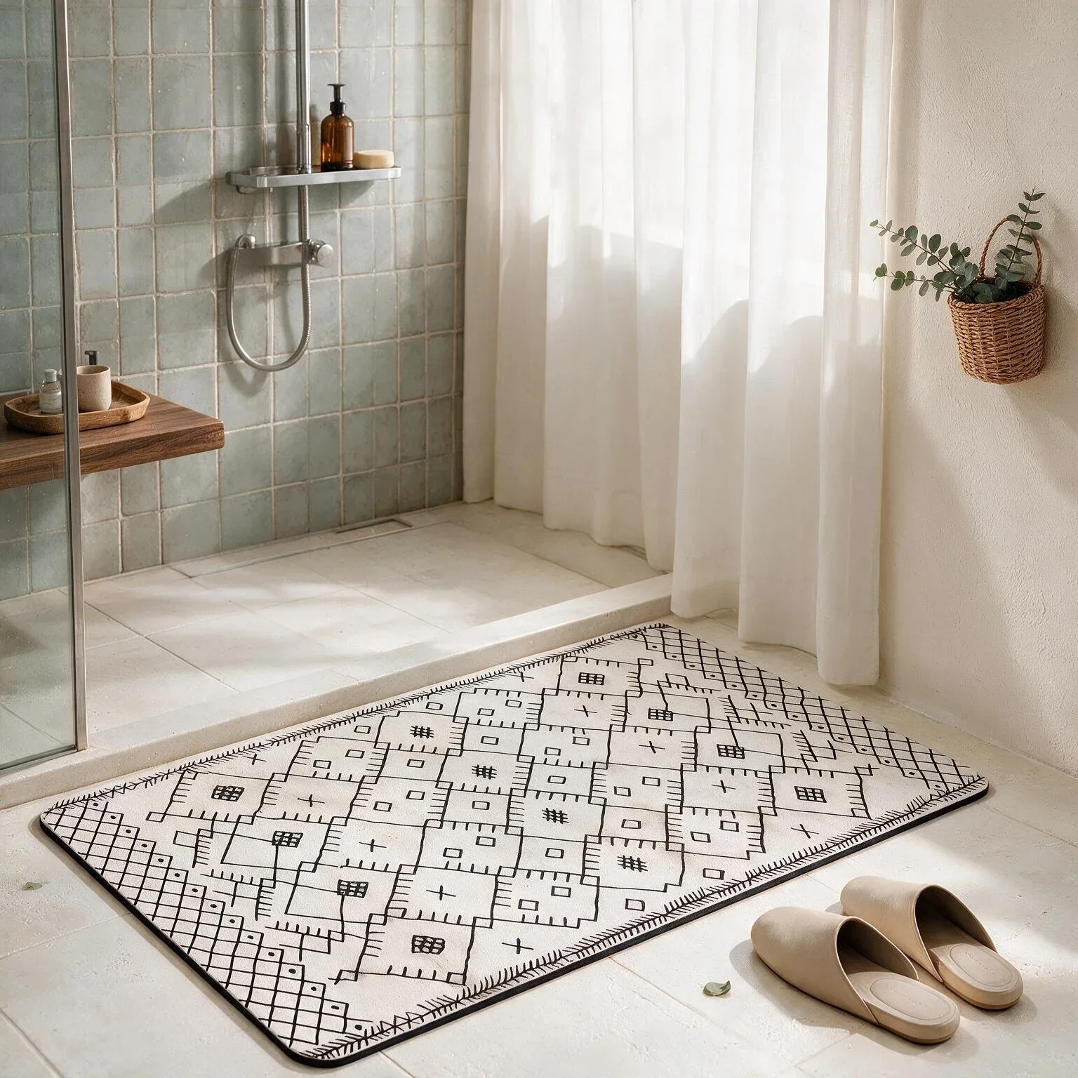 Bathroom Floor Mat Square Diatomaceous Earth Material Rubber Backing Non Slip Quick Dry Absorbent Rug Anti Slip Small Floor Mat