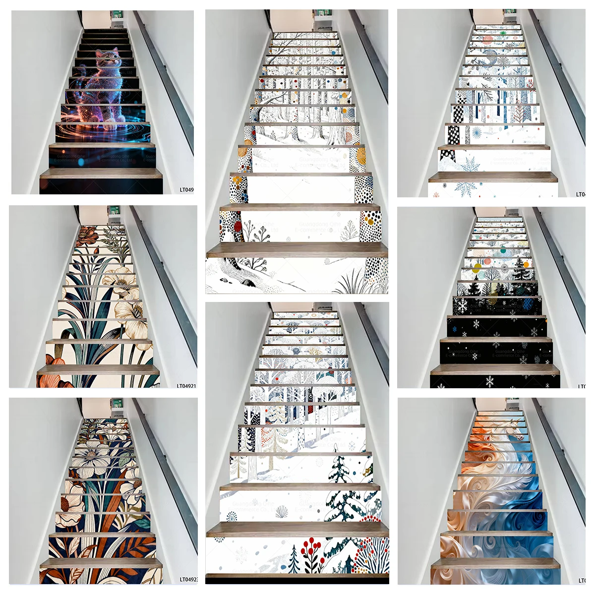 

Tropical Flowers, Winter Forest & Dreamy Unicorn PVC Stair Stickers, Waterproof Wear-Resistant Home Decorative Decals