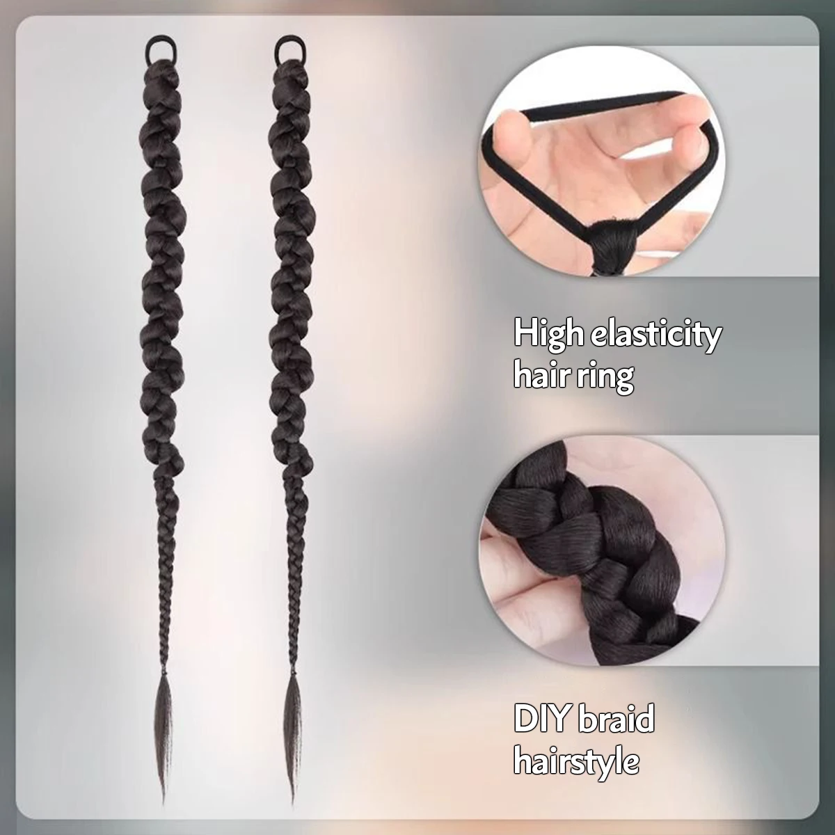 Peruca de rabo de cavalo trançado torcido sintético, faixa de borracha elástica alta, resistente ao calor, rabo de cavalo falso, roupa diária para festa