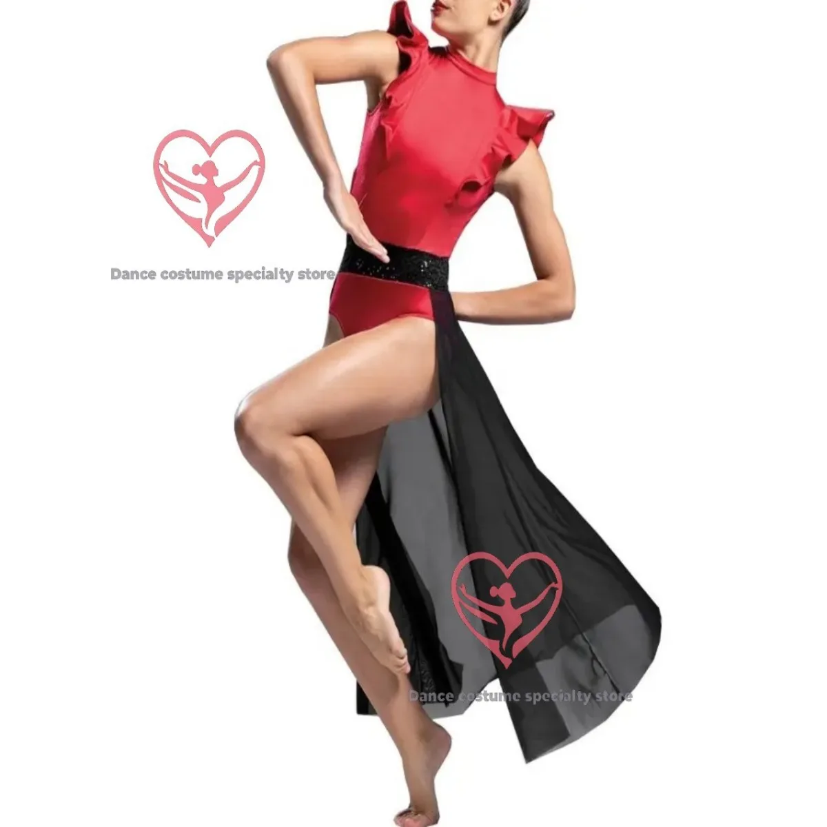 

Red & Black High-Slit Dance Performance Costume