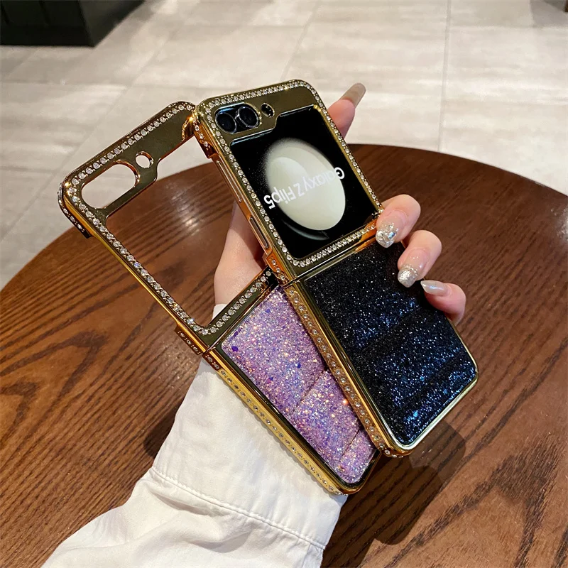 Bling Point drill Gold plating Phone Case For Samsung Galaxy ZFlip 6 5 4 3 Z Flip5 Flip4 Flip6 5G Shockproof Cover Glitter cases